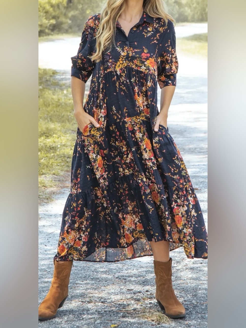 Natural Life Rebecca midi dress (Navy red bouquet color)Large